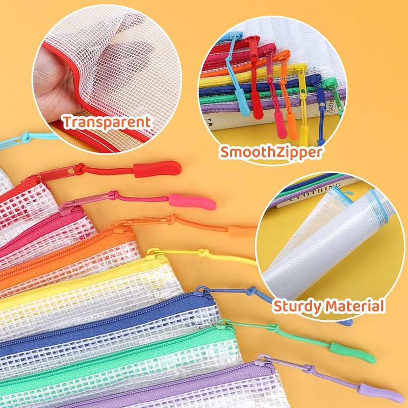 YOPCDJ 24pcs Mesh Zipper Pouch, PVC, Office Supplies Organizers, 17" x 12" A3, 8 Color, Foldable, Zipper Closure - Image 3